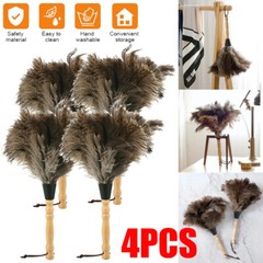 4PC 13inch Ostrich Feather Duster Dust Collecting Cleaning Tool Wooden Handle