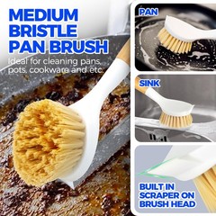 1/3 Pack Dish Brush Set with Bamboo Handle Kitchen Scrub Brush for Cleaning Dish