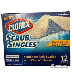 Clorox Scrub Singles Bathroom Scrubbing Loaded Rain Clean 12 Pads ~ Open Box