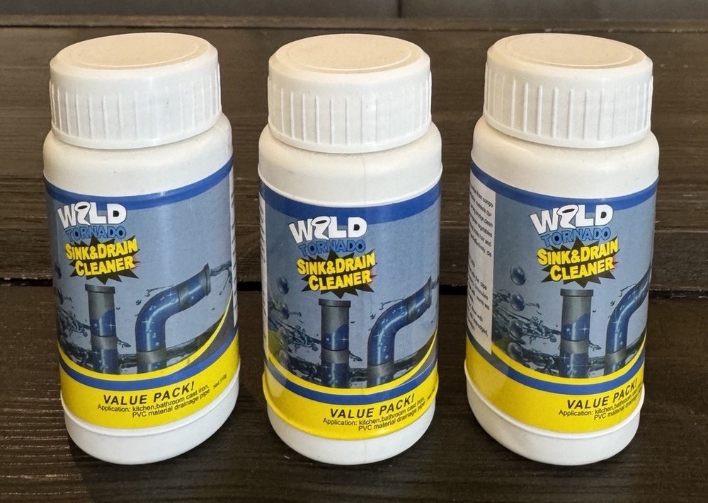 Lot of 3 Wild Tornado Powerful Sink & Drain Cleaner Powder Clog Removal Open