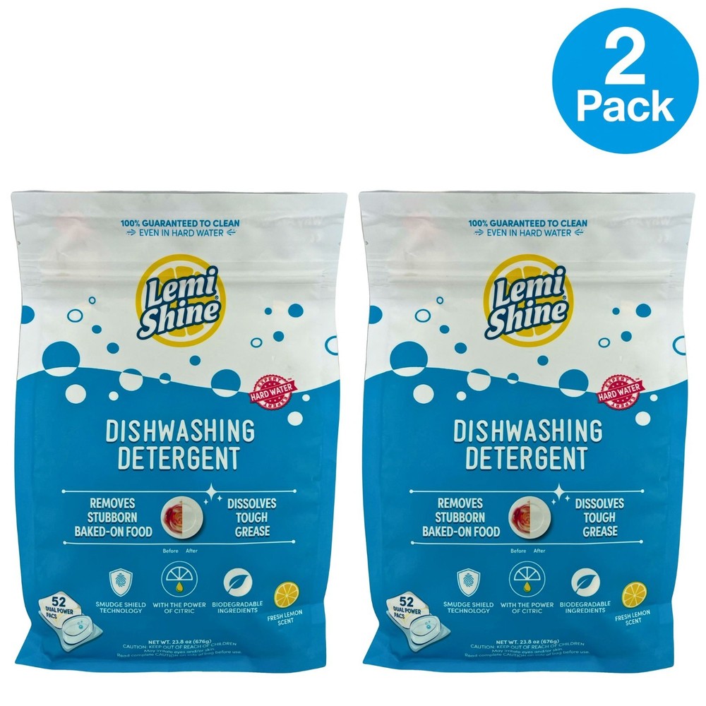 Lemi Shine Dishwashing Detergent 23.8 oz 52 Pacs 2 Pack New Exp 09/2027