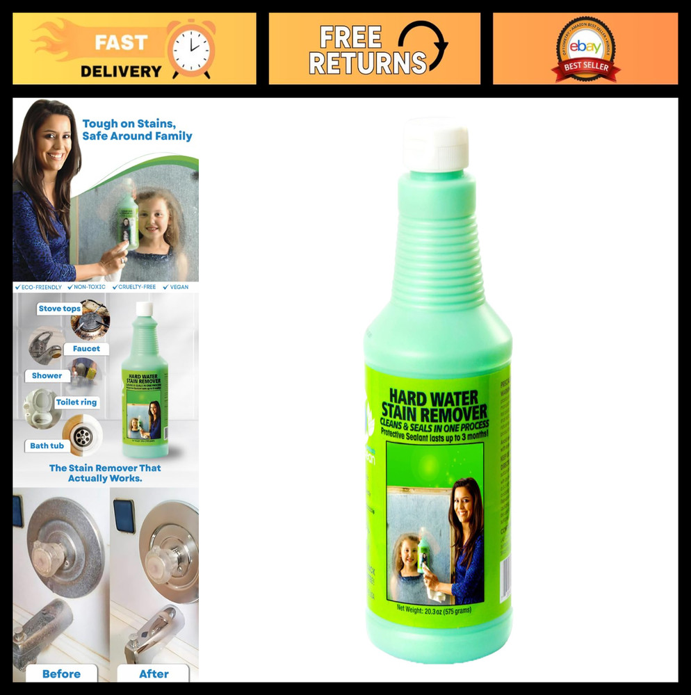 Hard Water Stain Remover 20.3oz – Powerful Cleaner for Glass, Tile & Fixtures