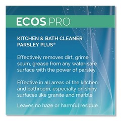 ECOS PRO Parsley Plus Kitchen and Bathroom Cleaner, Herbal Scent, 1 gal Bottle