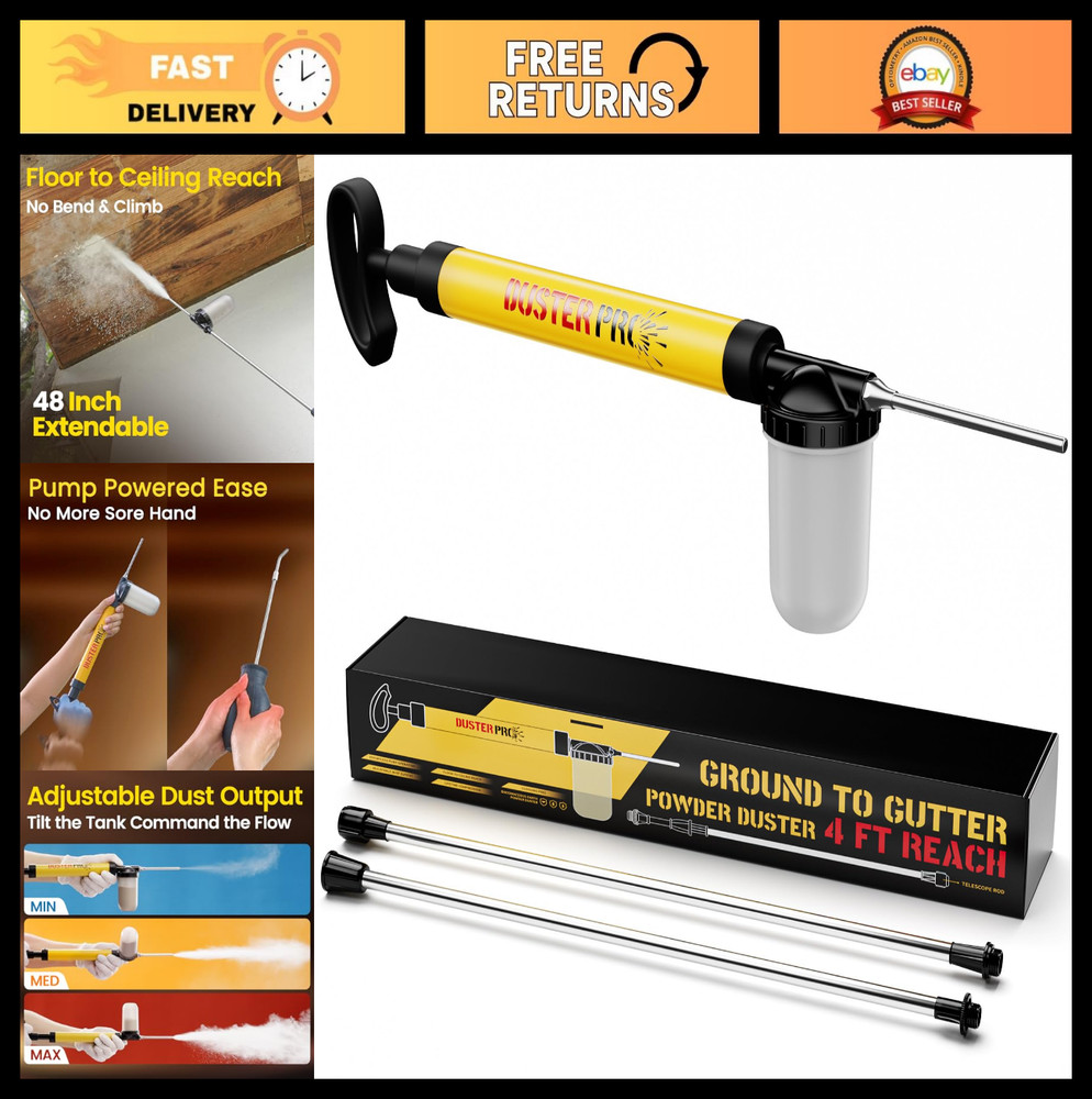 Adjustable 4FT Diatomaceous Earth Powder Duster – Pump Applicator & Sprayer