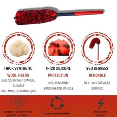 4 Pack Long Handle Wheel Brush Kit – Soft & Stiff Tire Cleaning Brushes, Durable