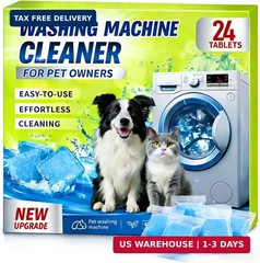 Enzyme Washing Machine Cleaner Tablets for Pet Owners, [2X Power] Washer Cleaner