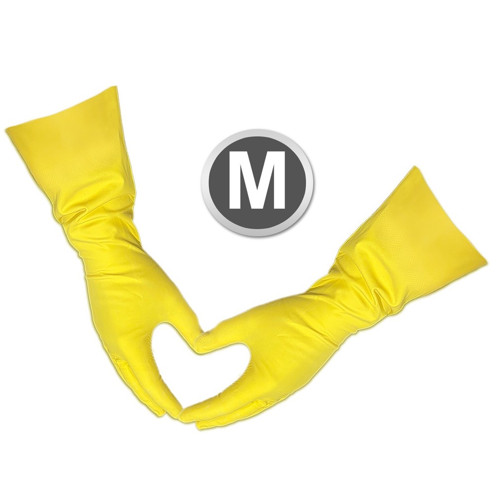Medium – 6 Pairs – Yellow Kitchen Cleaning Dishwashing Nitrile Reusable Gloves