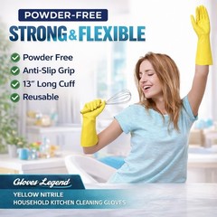 Medium – 6 Pairs – Yellow Kitchen Cleaning Dishwashing Nitrile Reusable Gloves