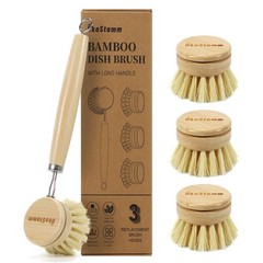 ÖkoStamm Bamboo Dish Brush with Long Handle – Natural Dish Scrubber Brush Set…