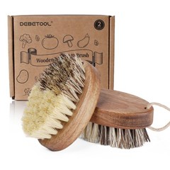 Wooden Vegetable Brush Scrubber for Food – Dual Bristle Sisal & Palm Fiber wit