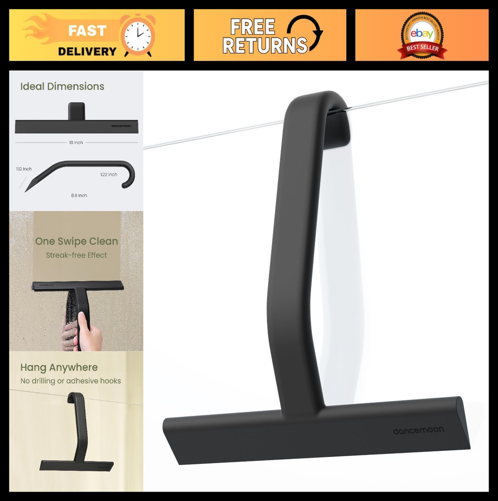 10-Inch Silicone Shower Squeegee with Hook – Streak-Free Cleaner for Glass, Tile