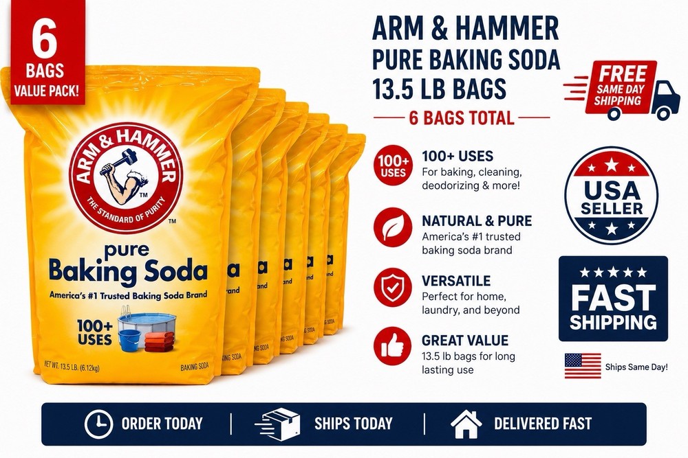 Arm & Hammer Pure Baking Soda 13.5 lb Bags (6-Pack) | Free Same-Day Shipping