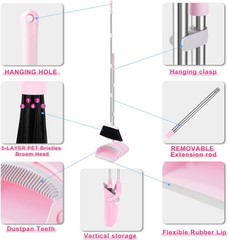 Broom and Dustpan Set for Home, 52-in Long Adjustable Handle Angle