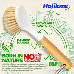 1/3 Pack Dish Brush Set with Bamboo Handle Kitchen Scrub Brush for Cleaning Dish