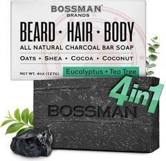 4-in-1 Charcoal Soap Bar (4 oz) – Bar Soap for Men – Beard Wash, Shampoo, Body