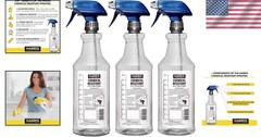 32oz Chemically Resistant Empty Spray Bottles – 3 Count with Trigger