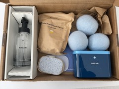 Blueland Starter Kit – Glass Pump, Toilet Cleaner, Wool Dryer Balls, Tin, Loofah