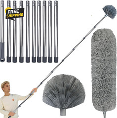 20Ft High Reach Cobweb Duster Kit Extension Pole Ceiling Fan Feather Duster Set