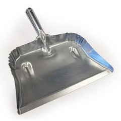 Heavy Duty Galvanized Steel Dustpan with Long Handle Silver Metal