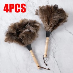 4 PCS 13inch Ostrich Feather Duster Dust Collecting Cleaning Tool Wooden Handle