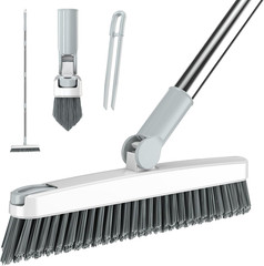 Grout Brush with Long Handle 180° Swivel Scrub Brush with Tweezers to Hair Clip