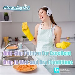 Medium – 6 Pairs – Yellow Kitchen Cleaning Dishwashing Nitrile Reusable Gloves