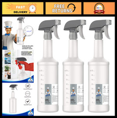 24 oz Empty Plastic Spray Bottles – Heavy Duty, Reusable, Adjustable Nozzle, 3 P