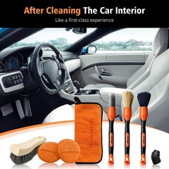 7PCS Car Interior Detailing Kit Horse Hair Leather Brush Applicator Pads