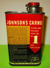 ORIGINAL COPYRIGHTED 1938 NEAR FULL TIN CAN OF JOHNSON’S CARNU BY JOHNSON’S WAX