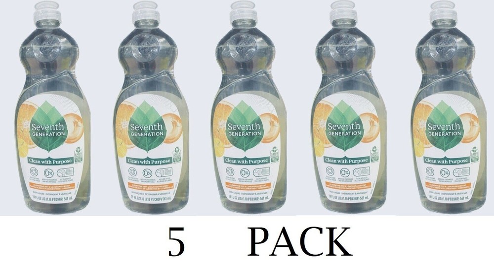 5x Seventh Generation CLEMENTINE ZEST & LEMONGRASS Dish Soap 19 fl oz 5 PACK