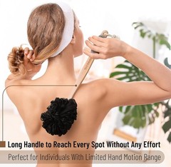 Sli- Loofah with Handle,Gray, Loofah Ba Scrubber with Long Wooden