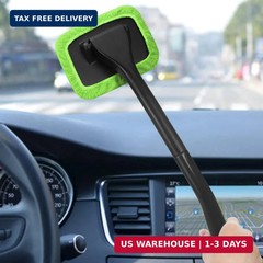 Portable Windshield Cleaner Tool with Extended Long Handle & 4 Microfiber Pads