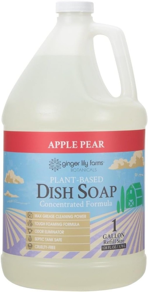 Ginger Lily Farms Plant-Based Dish Soap, Apple Pear, 1-Gallon