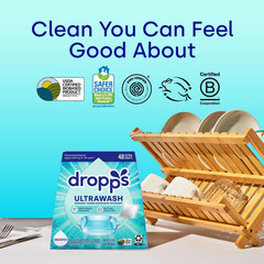 Dropps Dishwasher UltraWash Detergent Pods, Biobased, Unscented 48ct/64ct/120ct