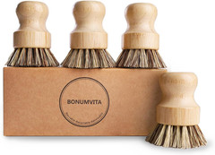 Bamboo Dish Brush Set4 Pack Kitchen Palm Pot Brush with Union Fiber Natural Ba