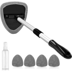Car Windshield Cleaner Tool Extendable Handle W/ Microfiber Pads & Spray Bottle