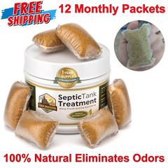 Septic Tank Treatment, 1 Year Supply – 12 Easy Flush Packets to Prevent Backups