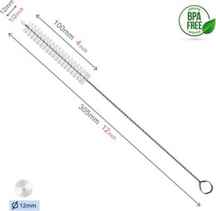 Straw Cleaner Brush Extend 12 inch, Extra Wide 12mm diam Pipe Cleaners, Extra…