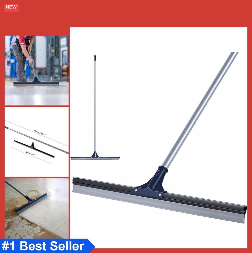 Floor Squeegee 30 Inch Heavy Duty Silicone Rubber Blade 51.5 Inch Handle For