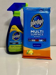 2x Pledge Multi-Surface Everyday Natural Cleaner 16 oz Spray & 25 Wipes Citrus