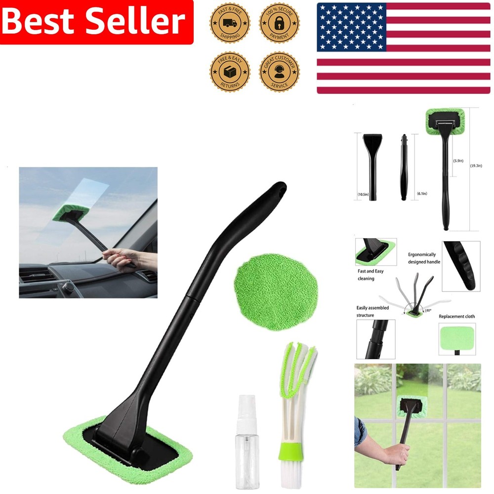 Interior Windshield Cleaner Tool, Reusable Pads, Extendable Handle Kit