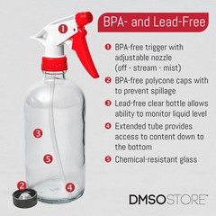 DMSOSTORE 16 oz. Glass Spray Bottles 2 Pack with Red Trigger Sprayer, Adjustable
