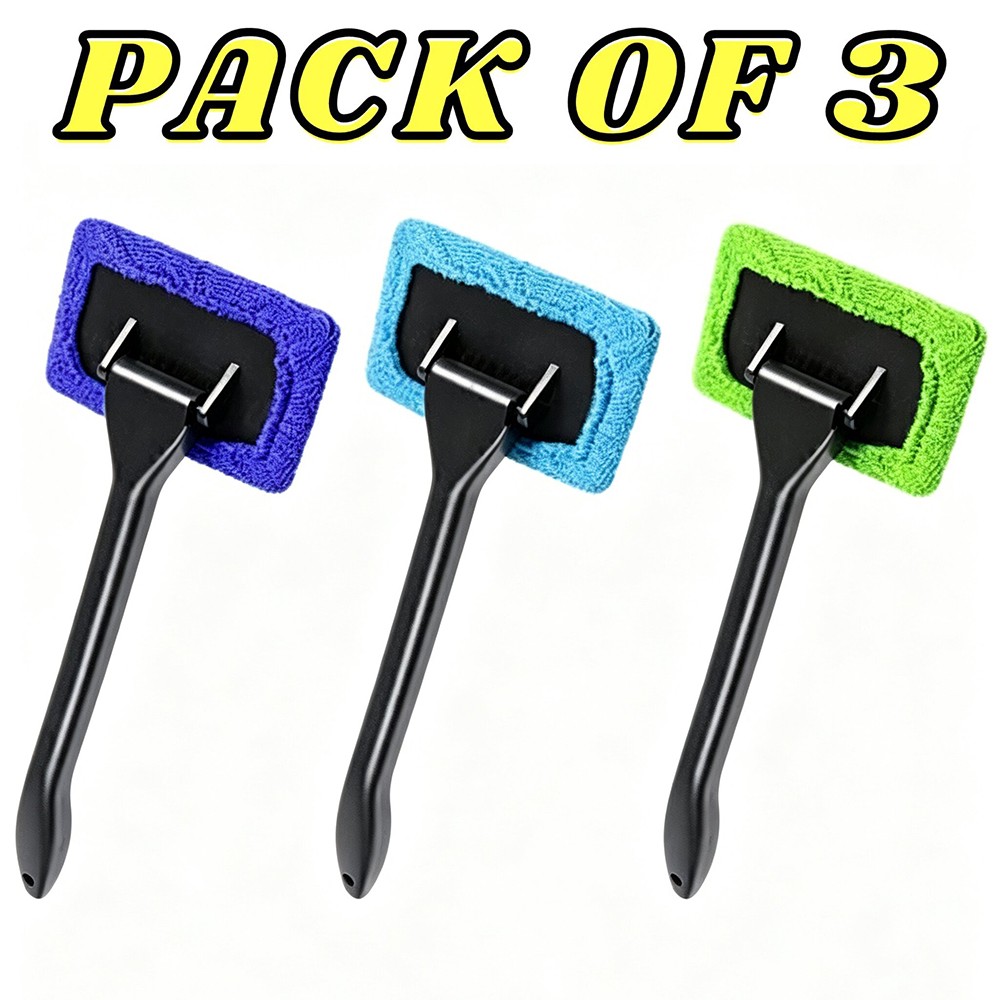 3-Pcs Windshield Cleaning Tool Car Window Microfiber Wiper Cleaner Glass Brush