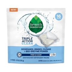Seventh Generation Triple Action Clean Dishwasher Packets 16ct Unscented Dye