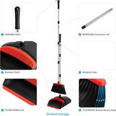 Broom and Dustpan Set for Home, 52-in Long Adjustable Handle Angle