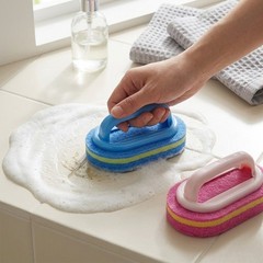 2PCS Ergonomic Handle Sponge Cleaning Scrub Brush Blue + Red Set