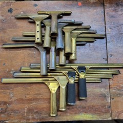 Huge Vtg Ettore Master Squeegee Brass Lot (13) Various Sizes 16″ 14″ 8″ 6″ GUC