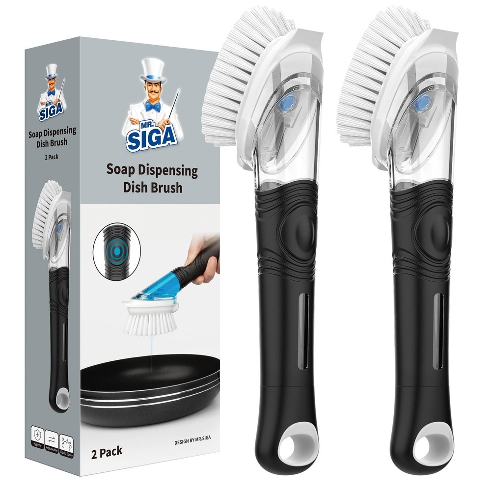 Soap Dispensing Dish Brush, Kitchen Brush for Pot Pan Sink Cleaning, Black, P…
