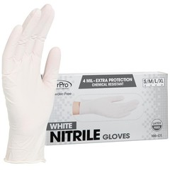 ForPro Disposable Nitrile Gloves, Chemical Medium (Pack of 100), White