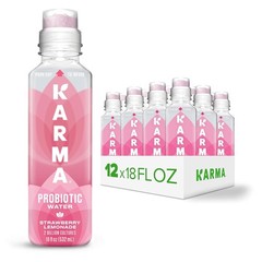 Karma Probiotic Water – 12 Pack, Strawberry Lemonade Drink – Immune & Gut Heal
